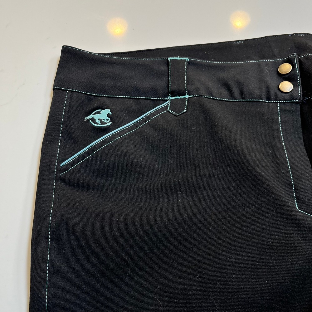 Piper Curvy Evolution Smartpak Womens Black Teal Equestrian Riding Breeches 44R - Picture 3 of 13